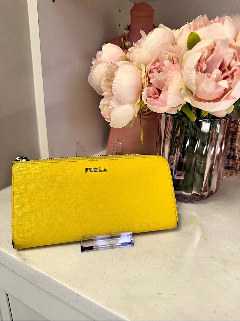Furla EUC Zip-Around Long Wallet in Yellow Leather